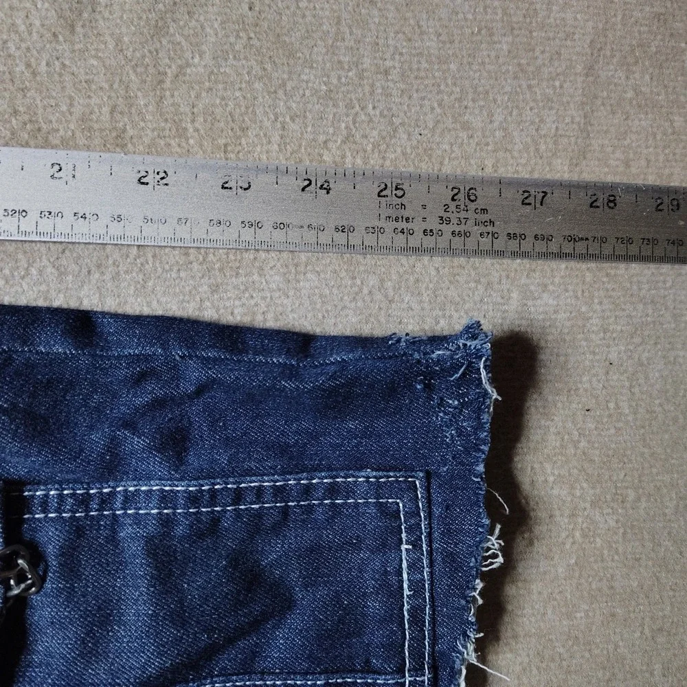 Hot Topic Denim Cutoff Jeans Straps Baggy Cargo Y2K Emo Goth Grunge Dark Blue 19